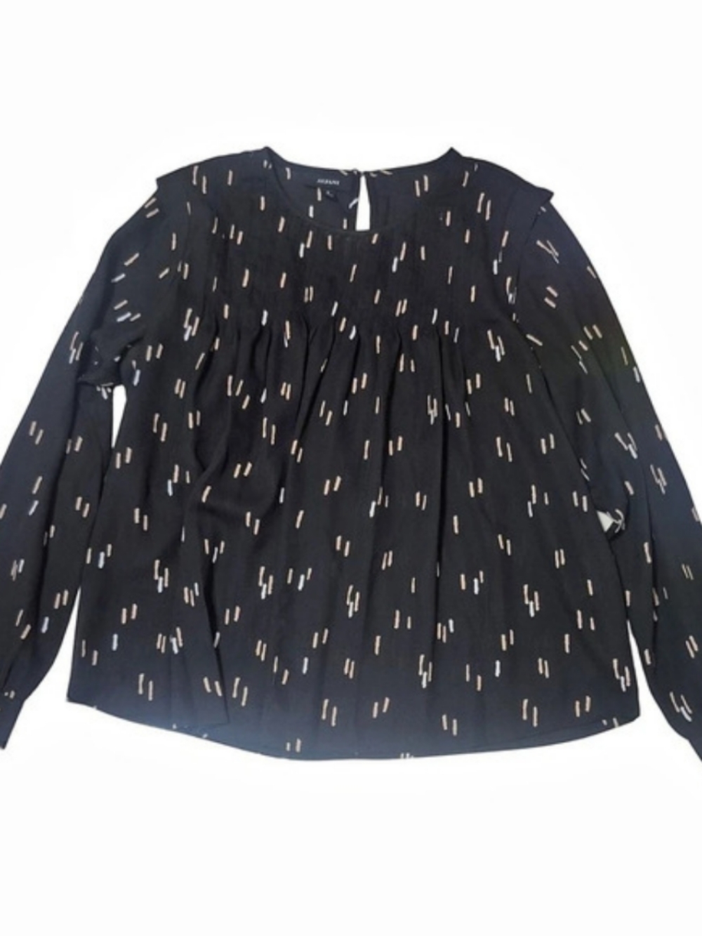 Alfani Abstract Long Sleeve Blouse in Black & Tan Medium Like New